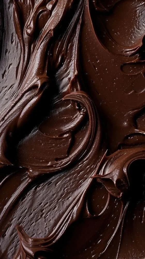 Rich chocolate ganache being spread on a fresh cake