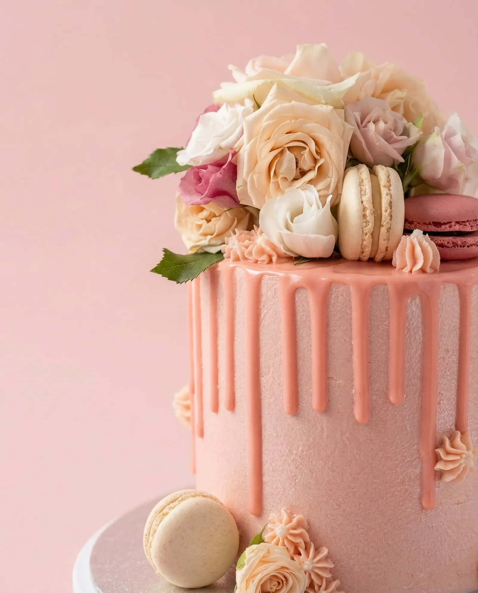 Detail of pink shimmer floral piping